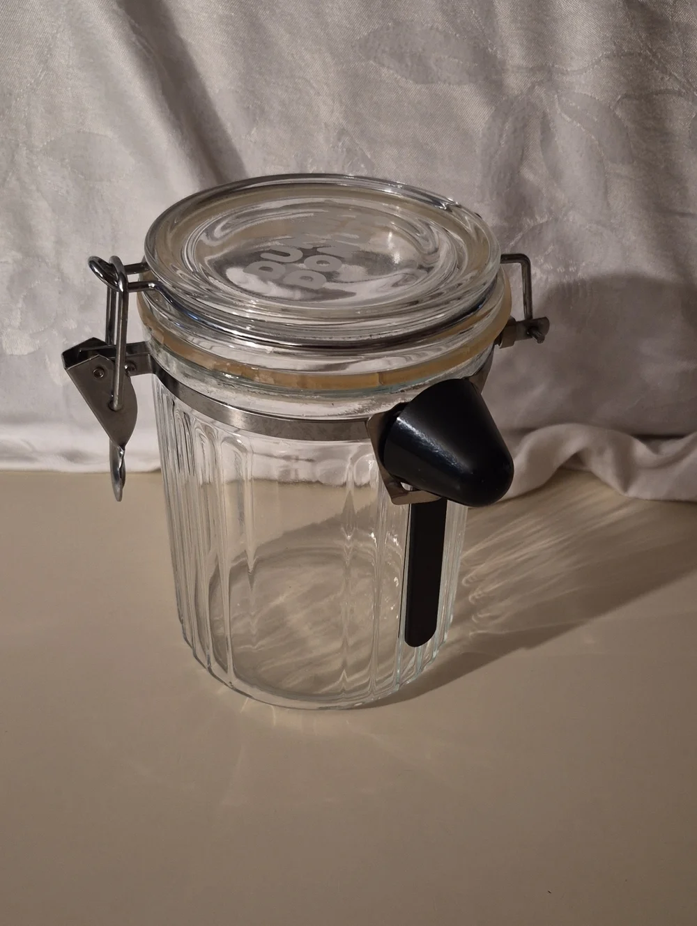 Vintage Clear Glass Coffee Storage Jar with Black Scoop - Airtight Seal